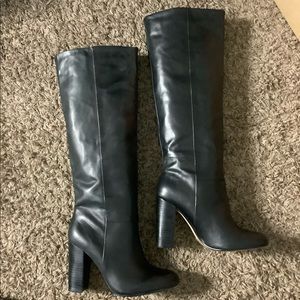 Black Tall Knee High Boots leather upper